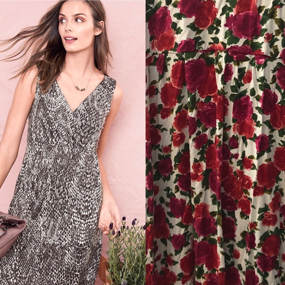 Knit Floral  Empire Waist Dress with Pockets